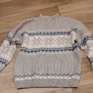 Women's Gray and Blue Snowflake Sweater